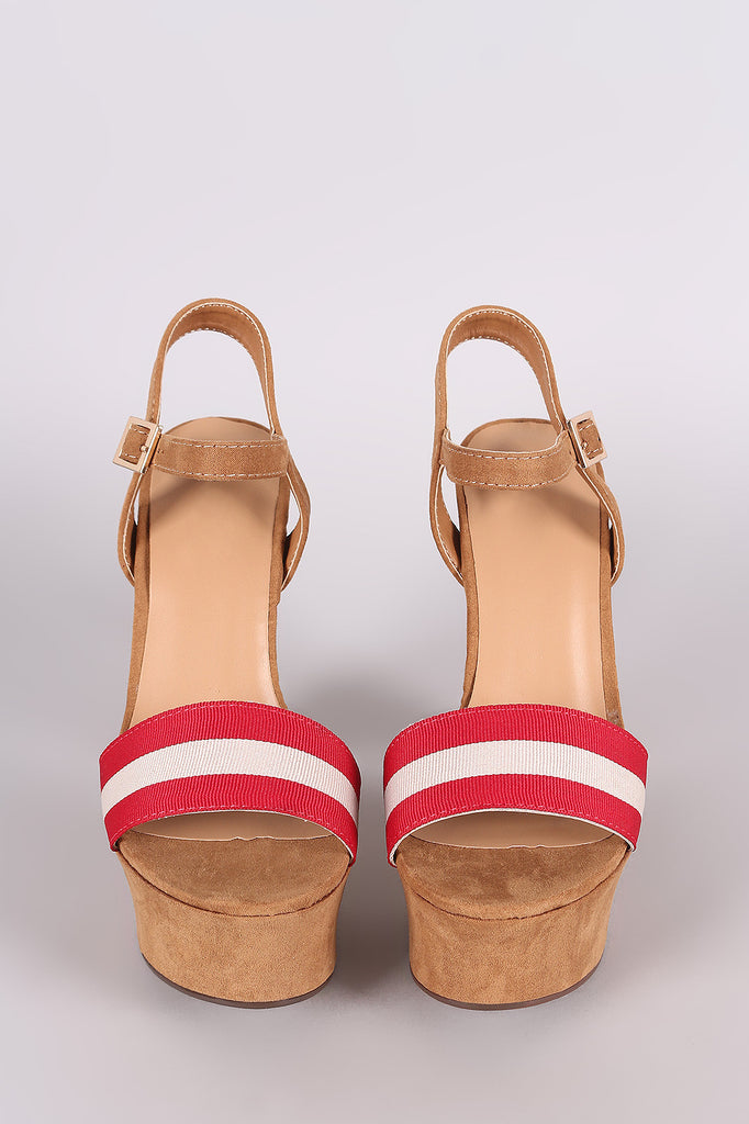 Bamboo Suede Striped Ankle Strap Chunky Platform Heel