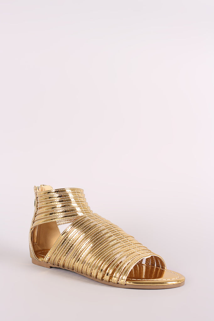 Liliana Mirror Metallic Strappy Open Toe Gladiator Flat Sandal