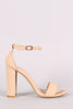Nubuck Ankle Strap Open Toe Chunky Heel