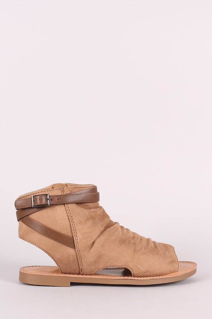 Soda Suede Open Toe Buckled Strap Cutout Flat Sandal