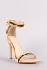 Velvet Embroidered Military Stripe Ankle Strap Heel
