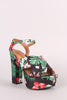 Qupid Floral Print Crisscross Ankle Strap Chunky Platform Heel