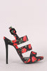Qupid Floral Print Triple Band Slingback Stiletto Heel