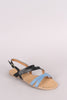 Qupid Two Tone Strappy Open Toe Studded Flat Sandal