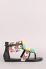 Pom Pom T-Strap Chevron Ankle Cuff Gladiator Thong Flat Sandal
