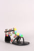Pom Pom T-Strap Chevron Ankle Cuff Gladiator Thong Flat Sandal