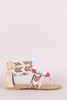 Pom Pom T-Strap Chevron Ankle Cuff Gladiator Thong Flat Sandal