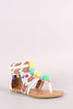 Pom Pom T-Strap Chevron Ankle Cuff Gladiator Thong Flat Sandal