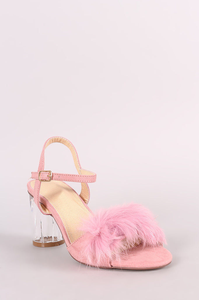 Liliana Fluffy Fur Lucite Chunky Perspex Heel