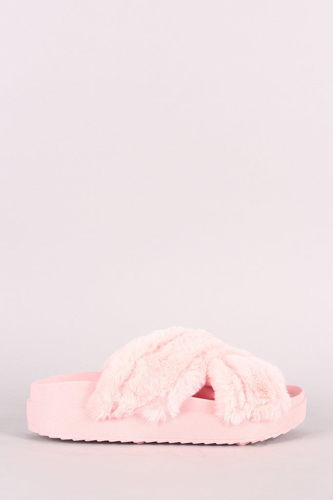 Bamboo Crisscross Faux Fur Slide Sandal