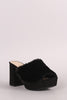 Qupid Fluffy Fur Trim Chunky Mule Heel
