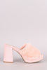 Qupid Fluffy Fur Trim Chunky Mule Heel