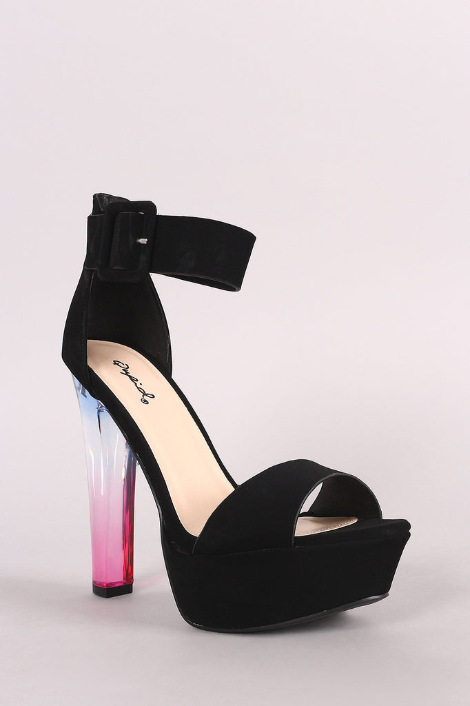 Qupid Nubuck Ankle Strap Platform Ombre Perspex Heel