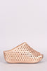 Studded Laser-Cut Peep Toe Platform Slide Wedge Mules