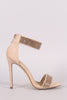 Suede Open Toe Rhinestone Accent Stiletto Heel