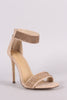 Suede Open Toe Rhinestone Accent Stiletto Heel