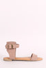 Bamboo Suede Braided Ankle Strap Flat Sandal