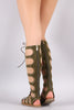 Bamboo Studded Suede Lace Up Gladiator Flat Sandal