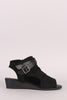 Bamboo Suede Crisscross Buckled Strap Cutout Wedge Sandal