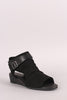 Bamboo Suede Crisscross Buckled Strap Cutout Wedge Sandal