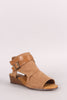 Bamboo Suede Crisscross Buckled Strap Cutout Wedge Sandal