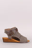 Bamboo Canvas Crisscross Buckled Strap Cutout Wedge Sandal
