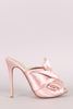 Liliana Twisted Satin Bow Peep Toe Mule Heel