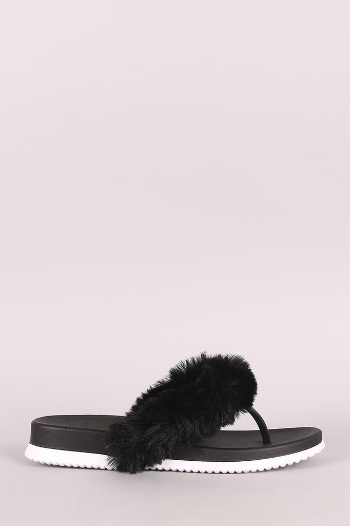Faux Fur Trim Jelly Thong Flip Flop Sandal