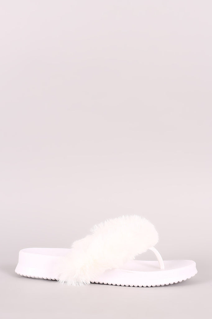 Faux Fur Trim Jelly Thong Flip Flop Sandal